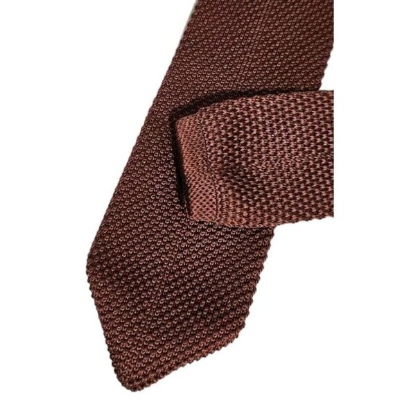 TWISTED TAILOR Men's Polyester Knit Necktie DESIGNER Tie Solid Brown W:2.6" EUC - Picture 5 of 5